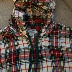 LL Bean Hooded relaxed fit flannel zip up shirt
